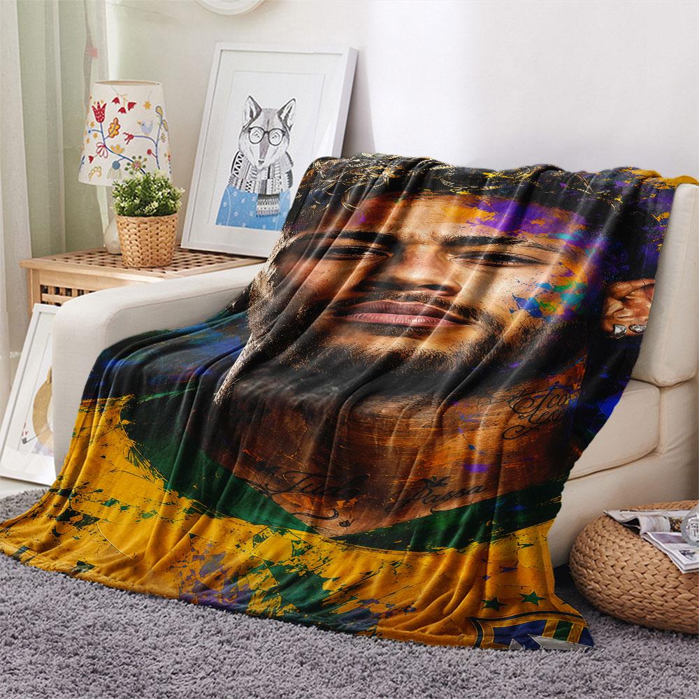 1PC Neymar Jr Patterned Flannel Blanket Suitable For All Seasons for Home Decor Warmth and Comfort Gifts Holiday Present