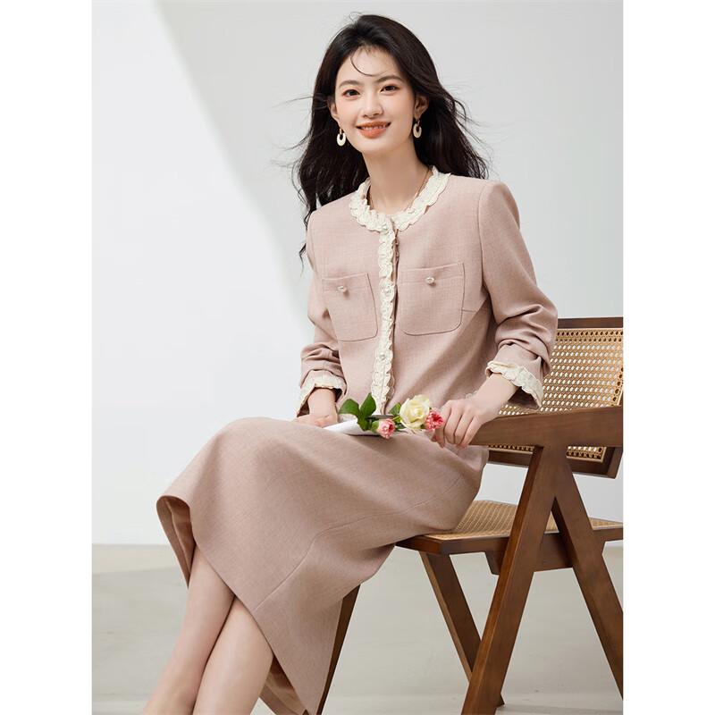 Elegant Pink Tweed-Style Jacket & Skirt Set M