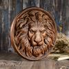 Vintage Wood Carving Animal Lion Head Crafts Wall Hanging Plaque, Retro Carving Home Decor