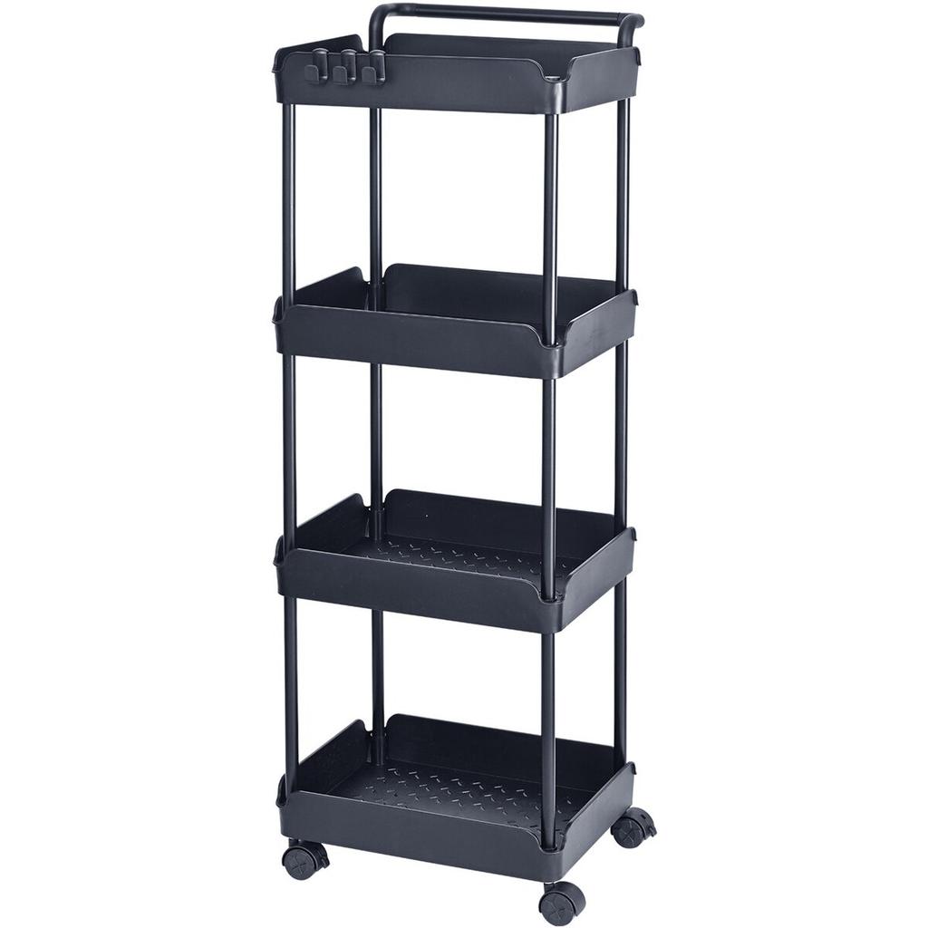 4-Tier Rolling Utility Cart, Kitchen Cart with Lockable Wheels, Multi-Functional Storage Trolley with Handle for Office, Living Room, Kitchen, Movable