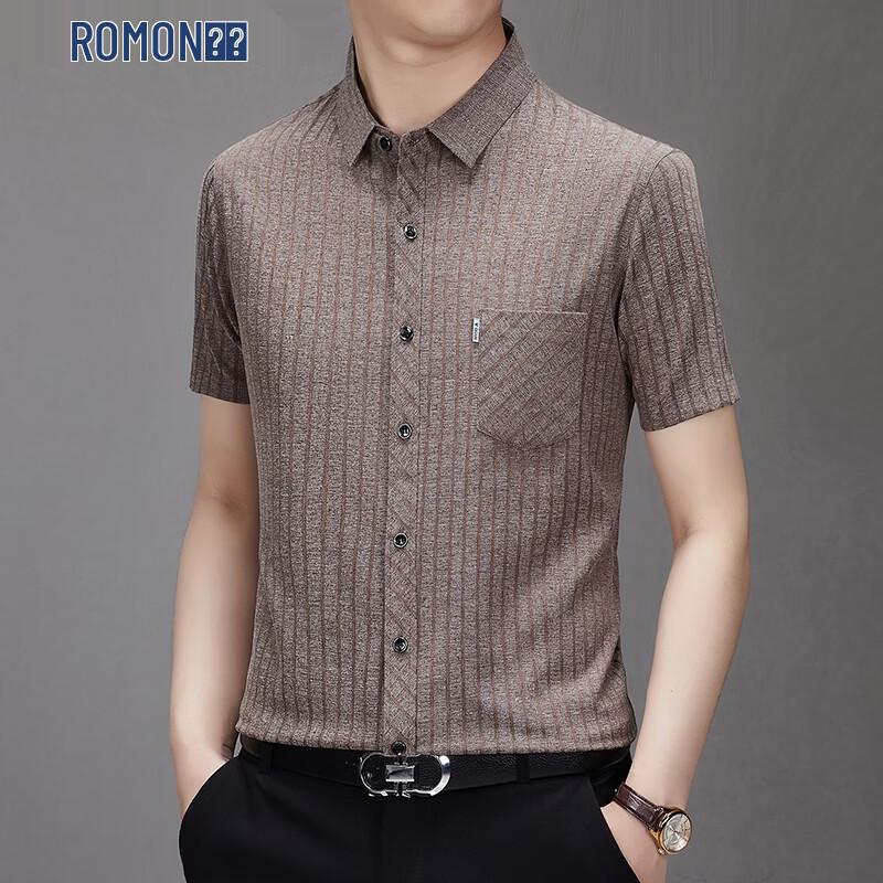 ROMON Men s Summer Viscose-Silk Blend Short-Sleeve Casual Shirt XL
