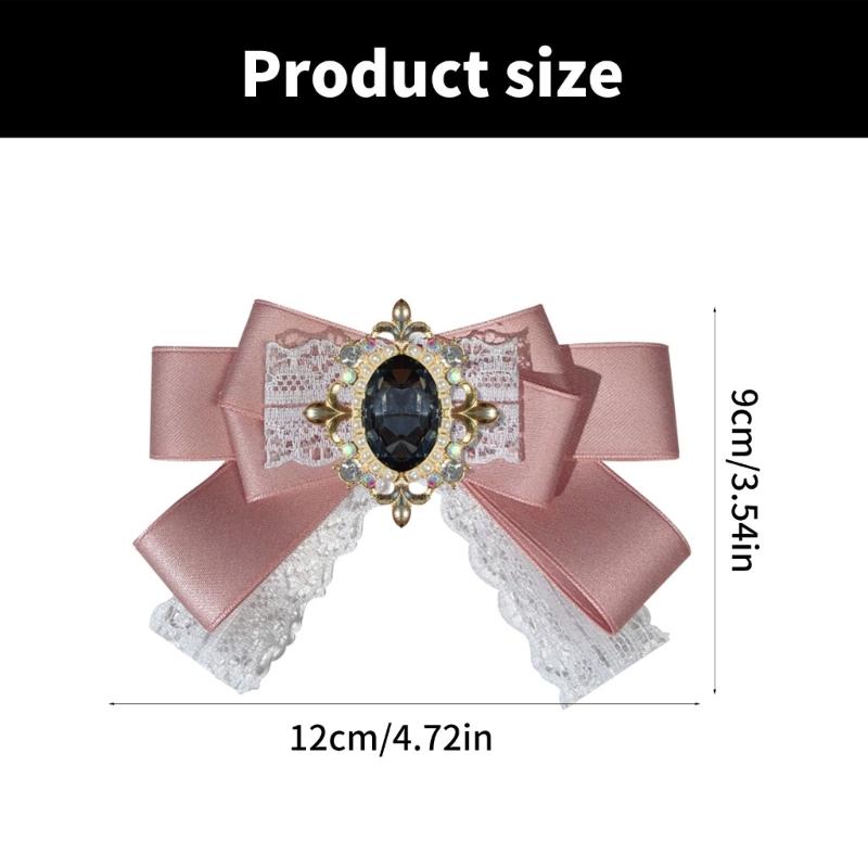 Elegante Spilla a Forma di Fiocco in Pizzo e Nastro per Donna, Nodo Pre-annodato, Jabot, Collo con Strass, Cristallo per Eventi Formali