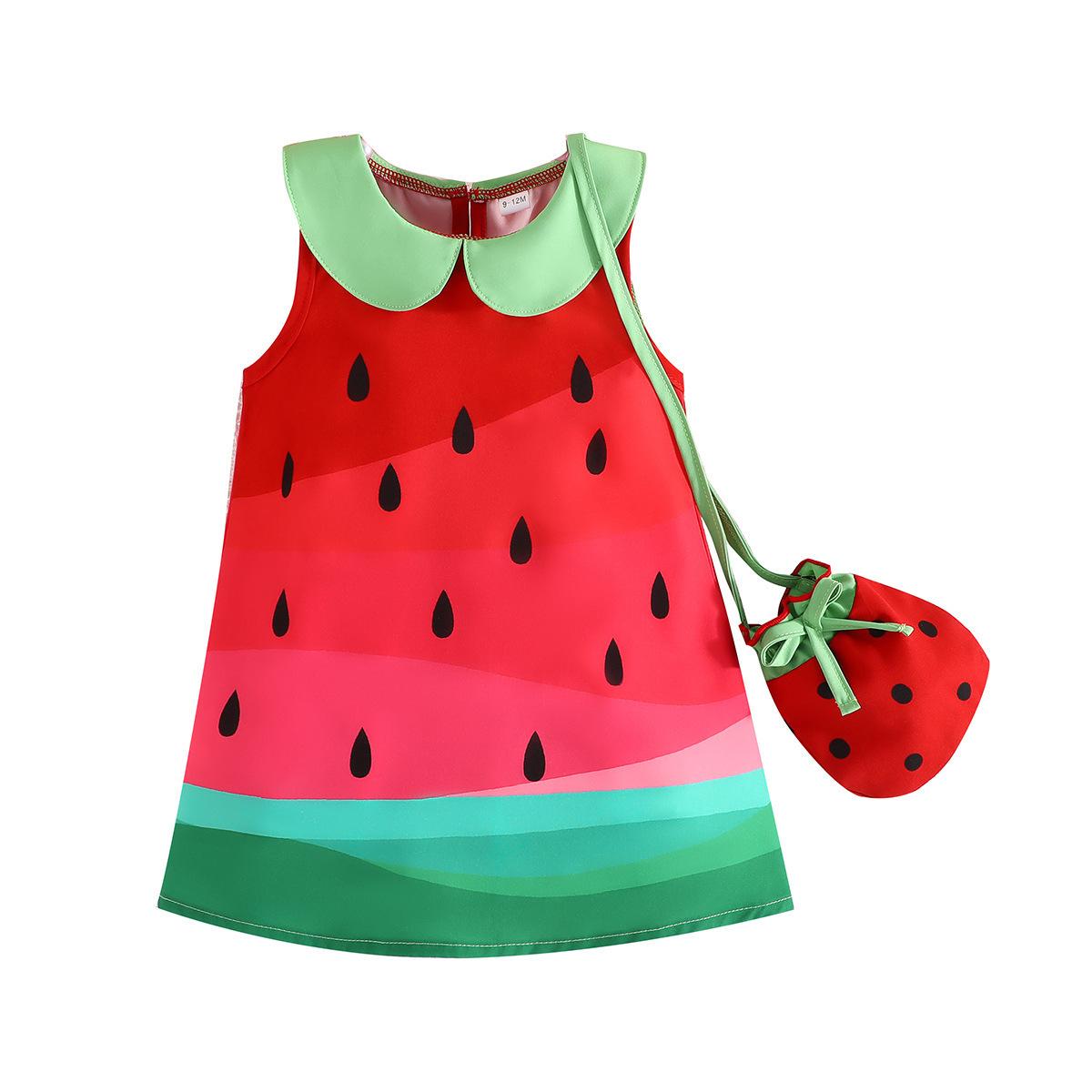 

Summer Baby Girl Doll Collar Fruit Print Dress Cute Casual Dress 2-3Y червоний