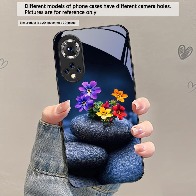 Small pebble flowers For Honor X5 Plus X30 X9c Smart X5b X9a X30 Max X50i 30 Pro 50 Pro 70 90 Smart 200 Lite Glass Phone Case