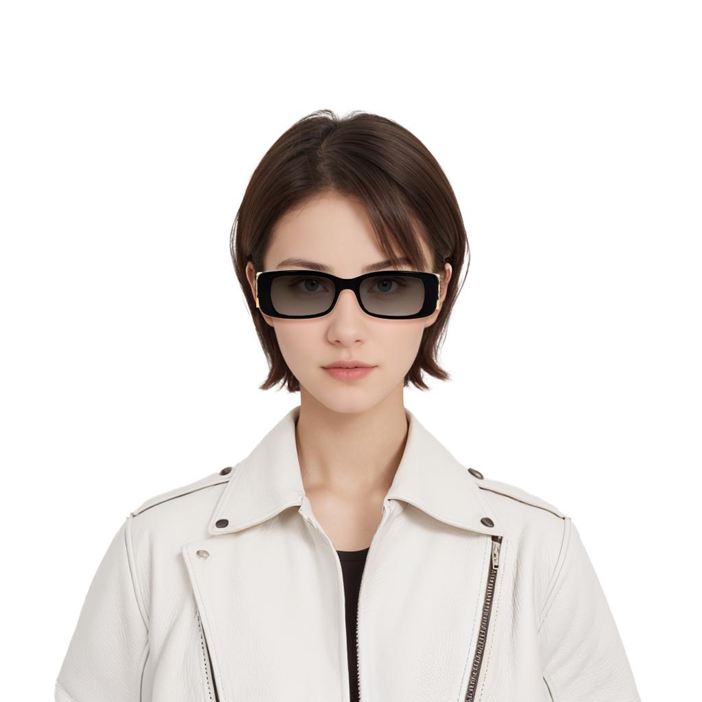 Balenciaga UV Protection Stylish Avant-Garde Rectangular Sunglasses Unisex Sunglasses Black BB0096S001