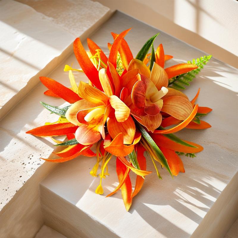 Simulated Orchid Hair Clip Lightweight Bohemian Side Hair Claw for Women Casual Beach Resort Daily Wear Gift