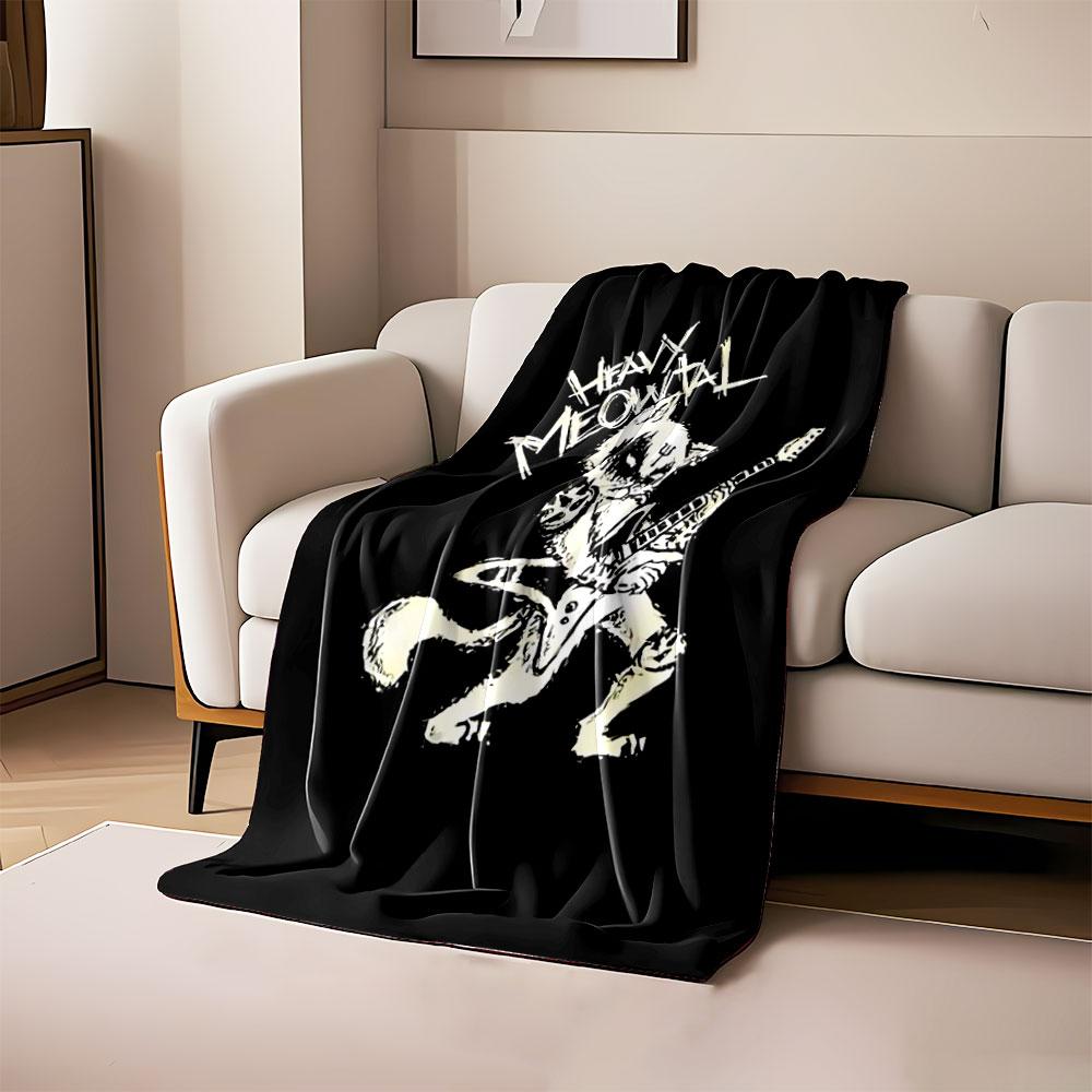 

A stylized cat playing an electric guitar with Heavy Meowtal text. for all seasons blanket lunch break throw gift 80cm x 120cm
