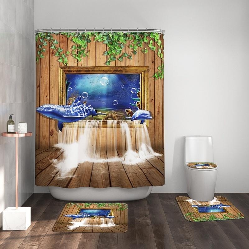 Ocean Shower Curtain Liner,Sea Theme Shower Curtain with 12 Hooks, Washable Dolphin Waterproof Shower Curtain for Bathroom Decor