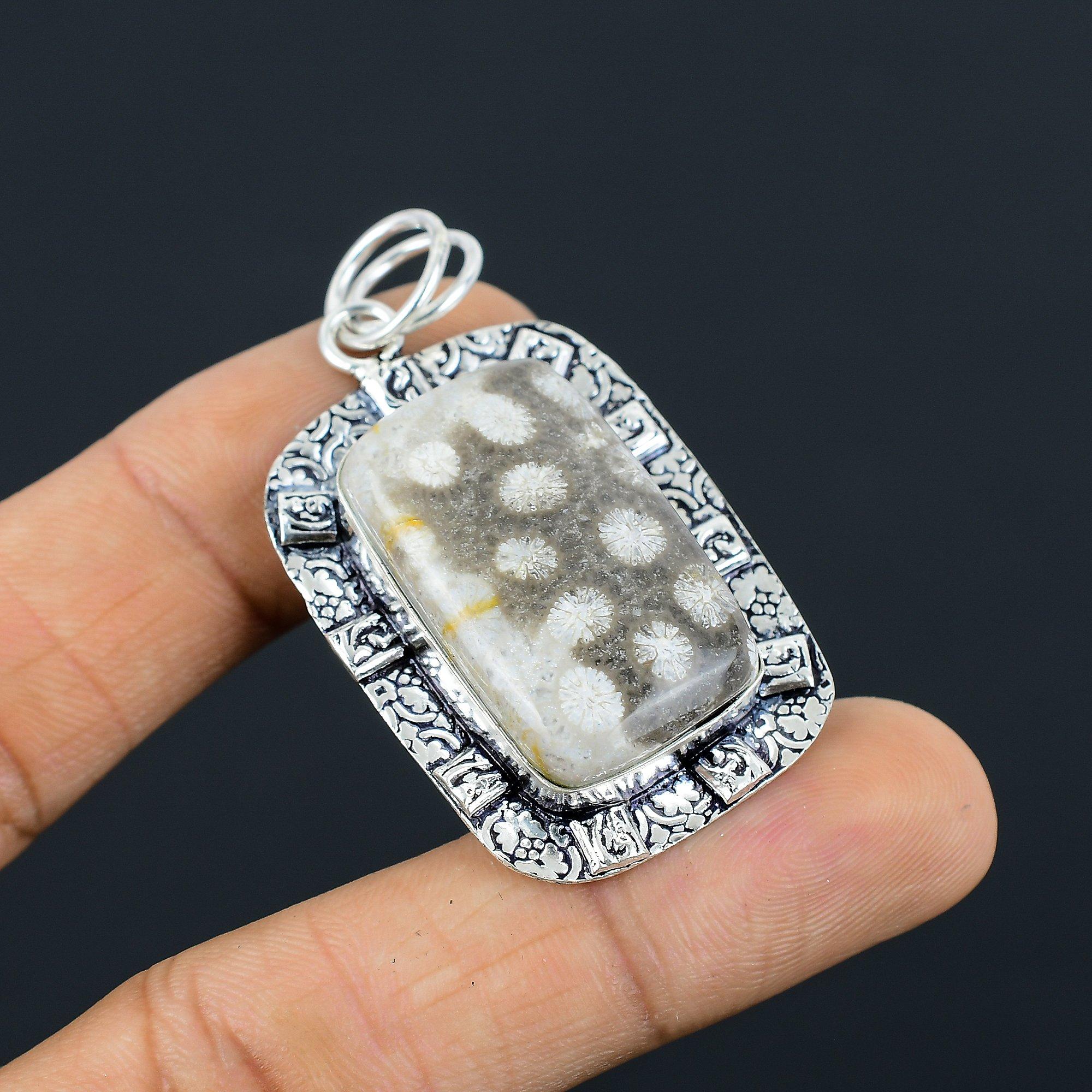 

Friendship Day Deal Sterling Silver Fossil Coral Gemstone Mother Pendant Jewelry