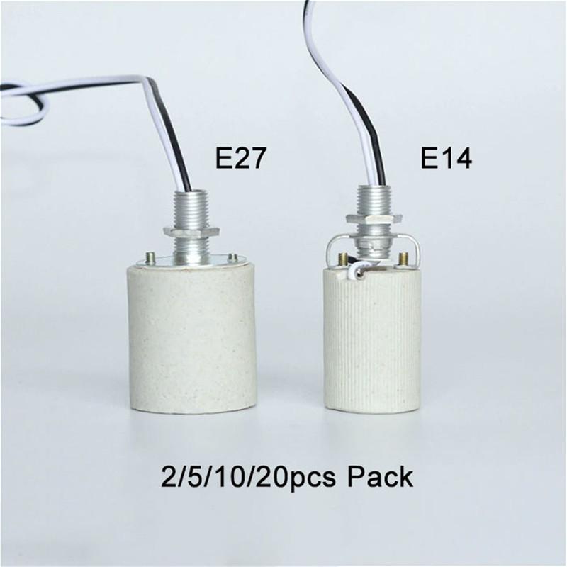 2/5/10/20pcs Pack E14 E27 Ceramic Screw Light Socket,E12 E26 Porcelain Lamp Bulb Holder with Wire for Incandescent Halogen Bulb