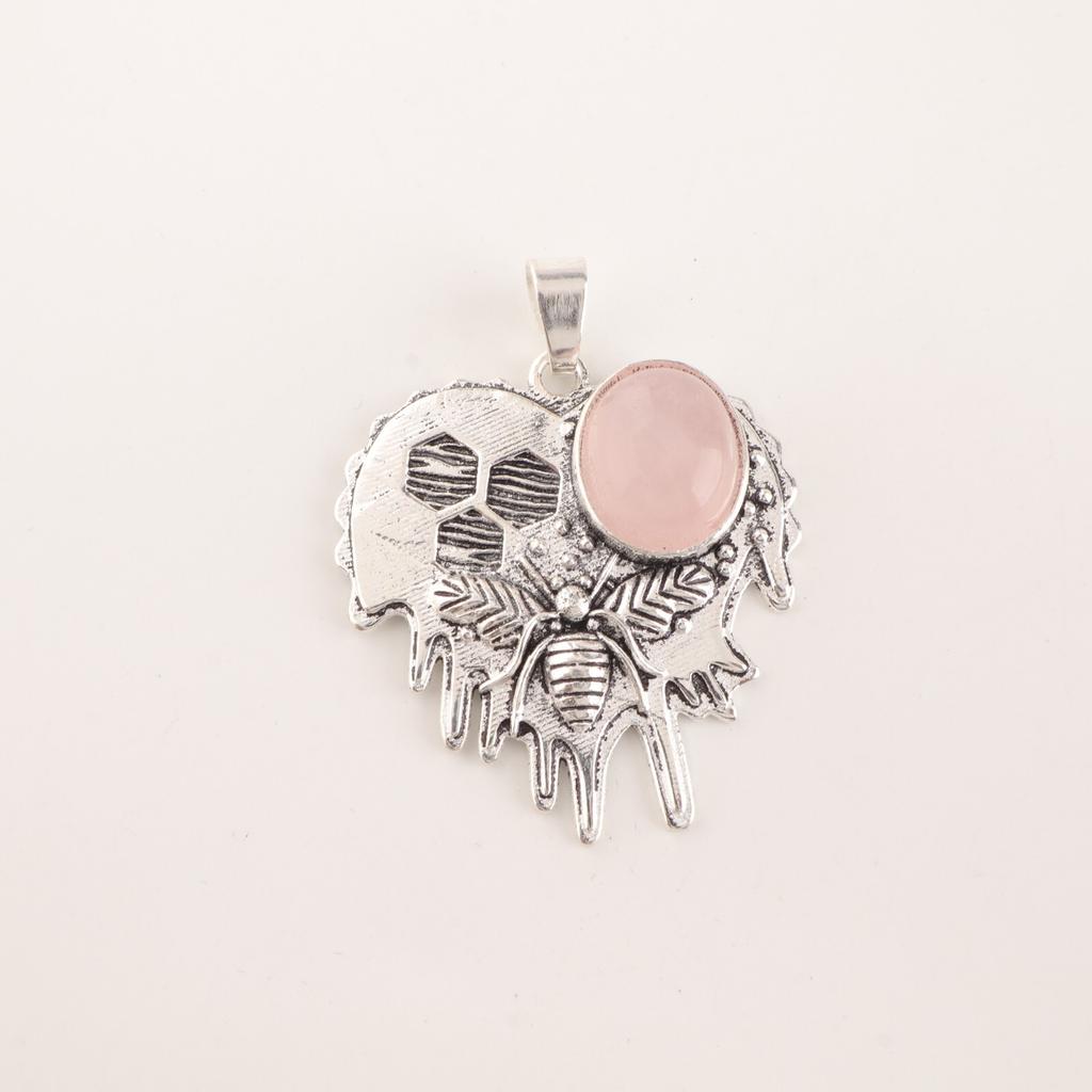 Natural Rose Quartz Gemstone 925 Sterling Silver Handmade Pendant 1.49" For  Her CP-28-23