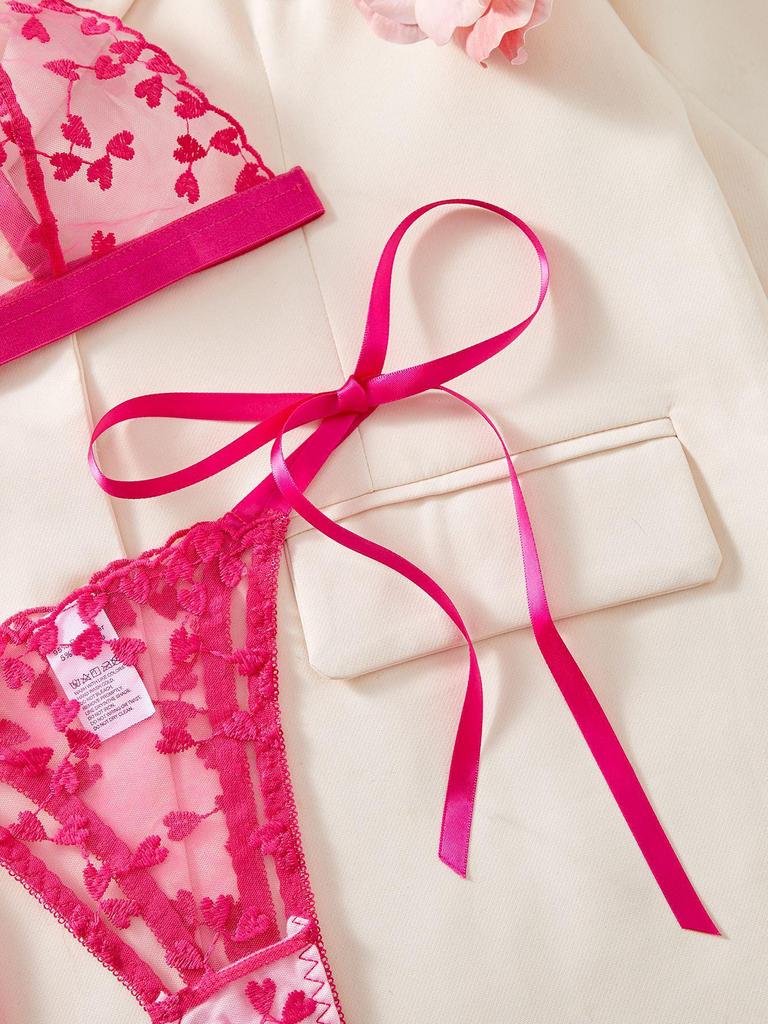 European & American Autumn Love Heart Bowknot Lingerie: Sexy Sheer Embroidered Design
