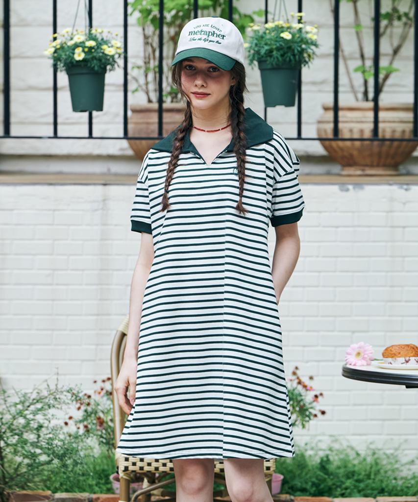 Metapeo Met Striped Collar Summer Dress Green