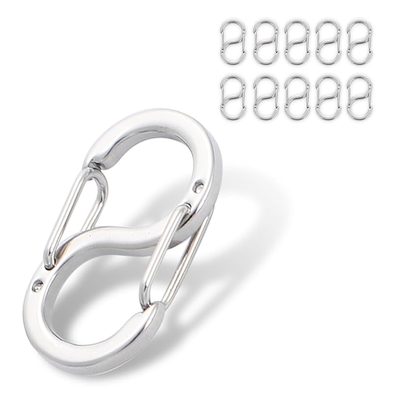 

[Noalife] stainless key ring carabiner eggplant S-shape small size parts Metal fittings key ring fastener ring 12mm 16mm 18mm 22mm silver (12mm set of