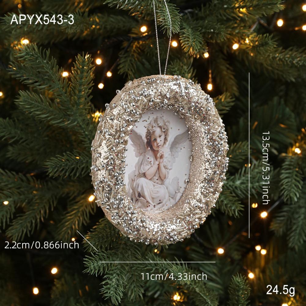 

Christmas Tree Pendant Vintage Photo Frame Christmas Ornament Retro Glitter Frame Decoration Lightweight For Gift For Friends