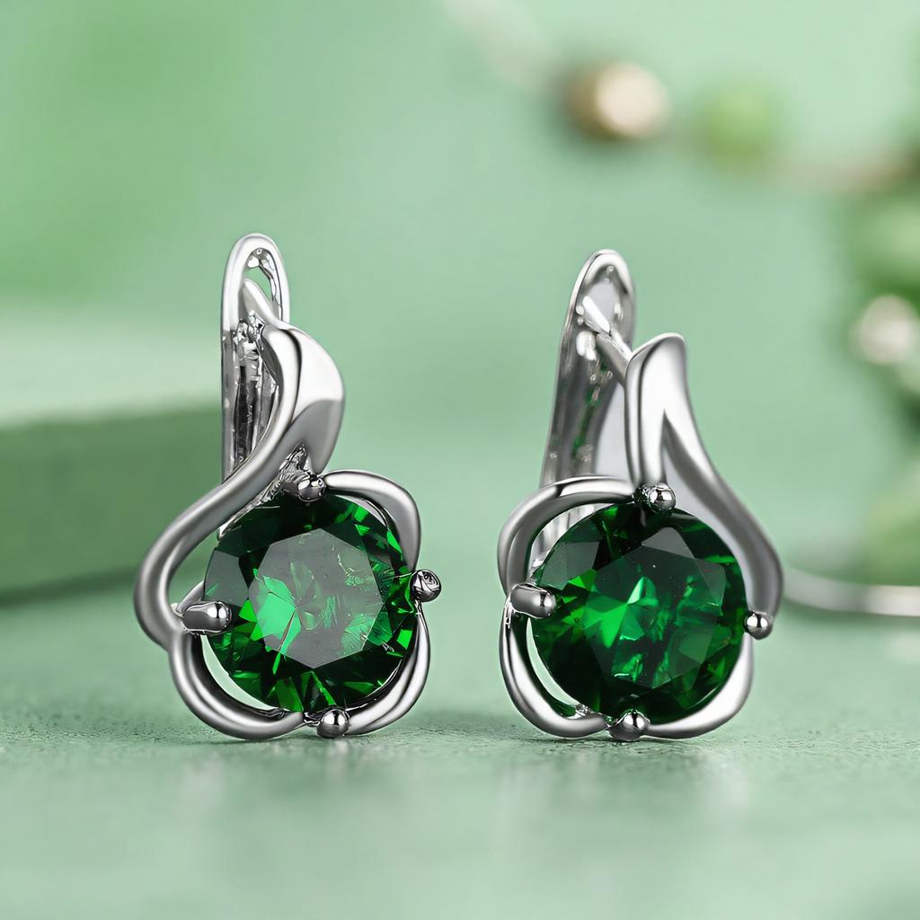 Red Green Zircon Round Stone Female Crystal Hoop Earrings Boho Silver Color Wedding Jewelry For Women