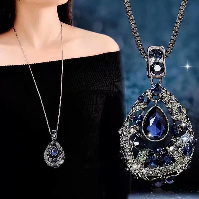 1Pcs New Trendy Korean Fashion Clothes Pendant Geometric Jewelry Vinatge Crystal Water Drop Sweater Long Necklaces For Women