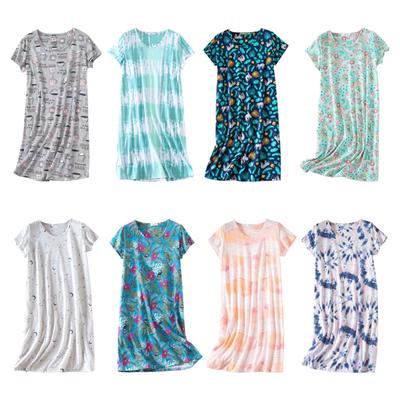 Women Round Neck Short Sleeve Casual Nightdress Printed Loungewear