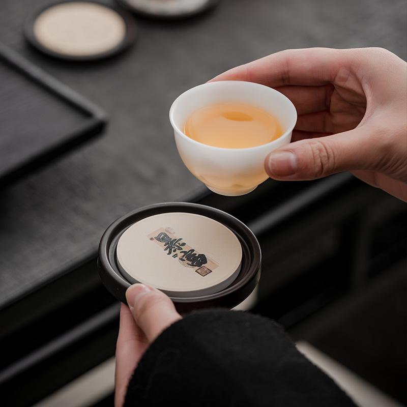 Phenolic Absorbent Coasters with Storage Holder Creative Tea Cup Mats Heat Resistant Coffee Tea Accessories for Home Office