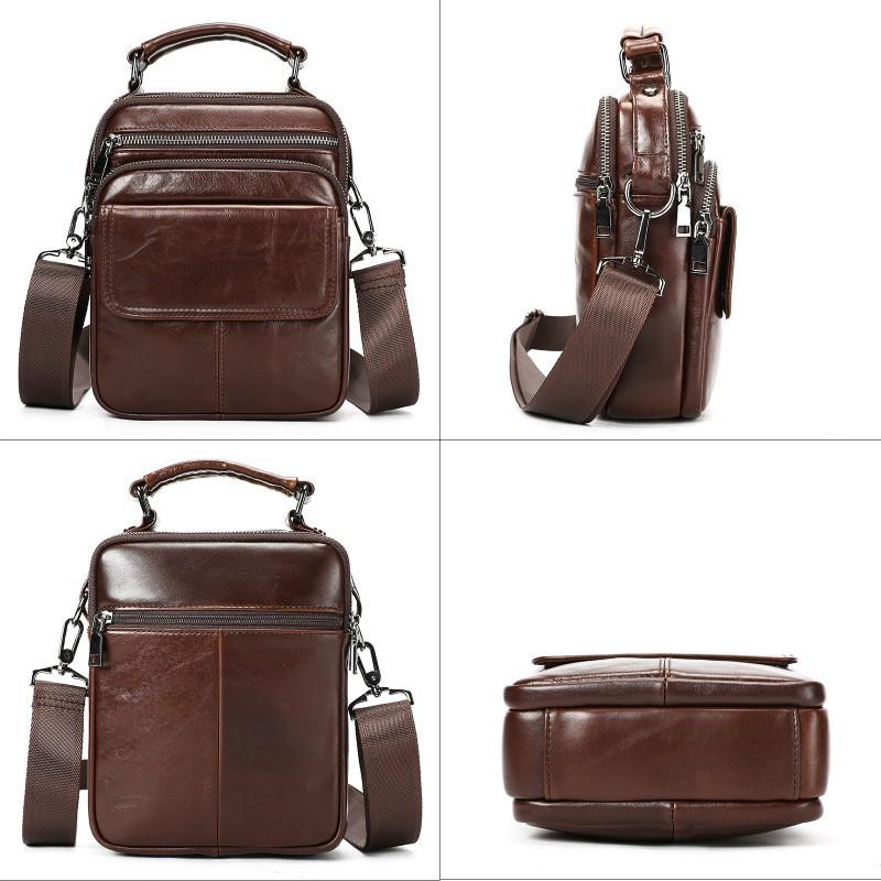 Head Layer Cowhide Men's Shoulder Bag Casual Simple Vertical Small Leather Handbag