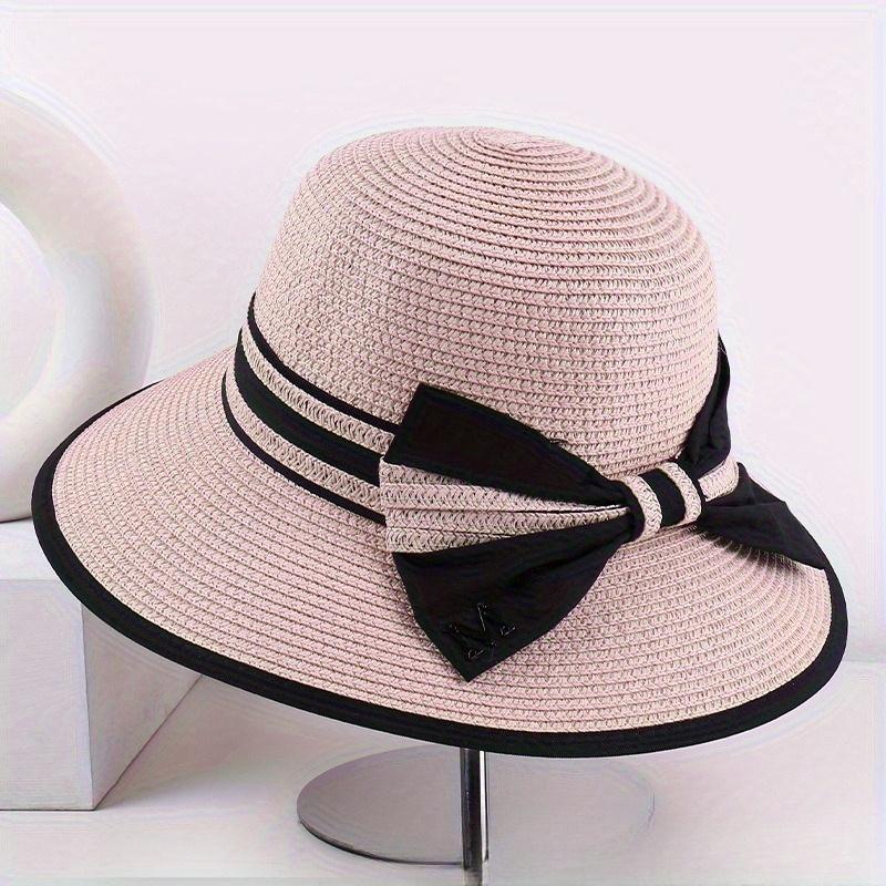 Spring New Style Bowknot Wide-brimmed Sunshade Straw Hat Striped Fashion Women's Hat Summer Beach Sun Protection Vacation Hat