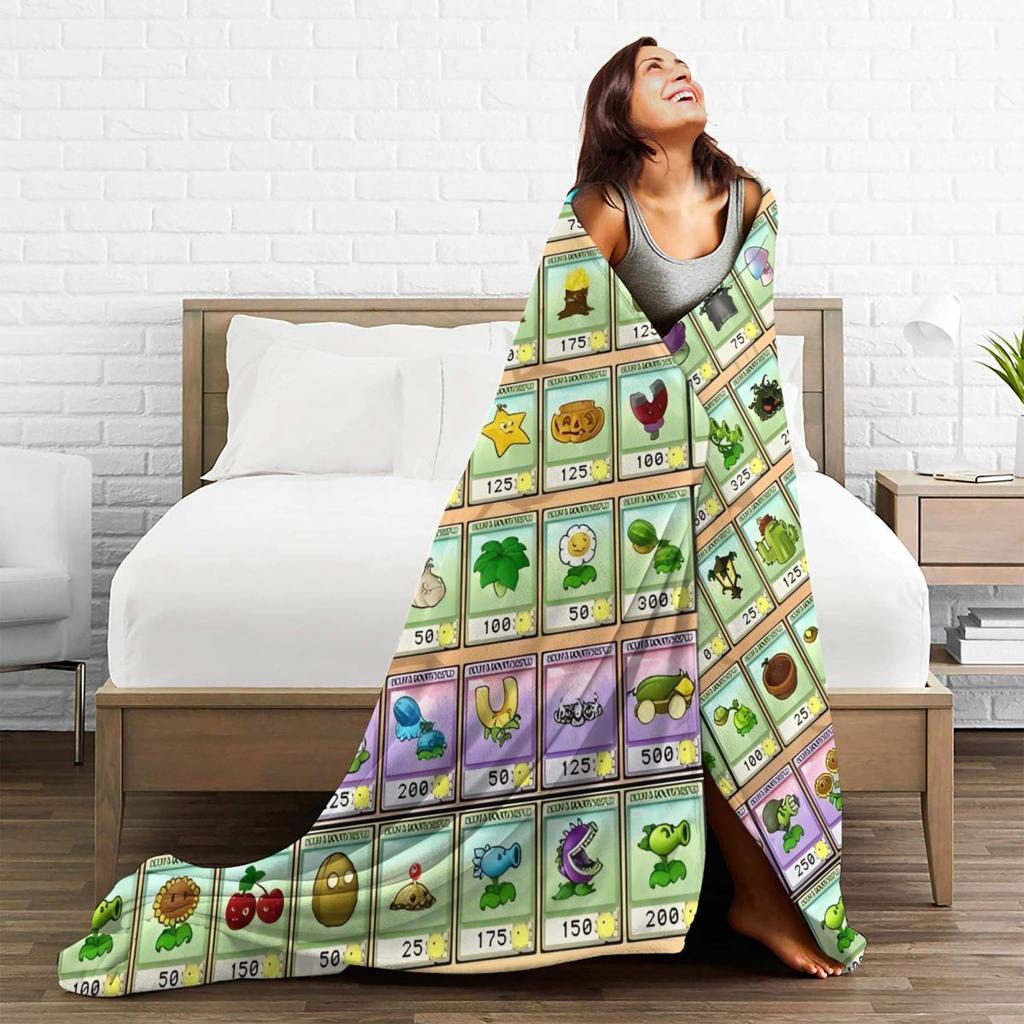 Game P-Plants-vs-Zombie Printed Warm Blanket Picnic Plush Throw Blanket Graphic Couch Chair Flannel Bedspread Sofa Bed Cover