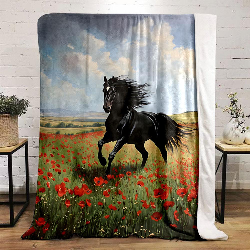 Majestic Horse in Poppy Field for all seasons blanket lunch break throw gift