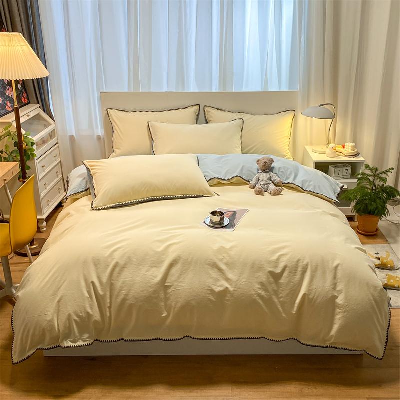 3pcs Washed Cotton Shell Edge Solid Color Reversible Bed Sheet Set 120cm Single Bed Dormitory Bedroom Light and Breathable Machi