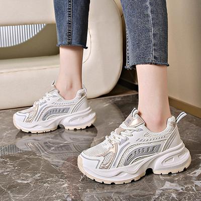 Women's Casual Sports Shoes New Vintage Korean Mesh Breathable Lace-up Closure Style Flats Casual Thick Sole Sports Shoes 35-40