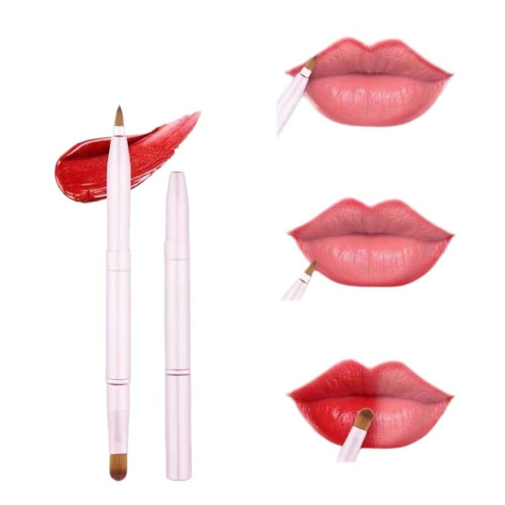 Telescopic Retractable Lip Brush Double-headed Lipstick Brush Portable Lip Gloss Brush  Dustproof Matte Pink