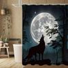 Wolves Howling At Night Shower Curtain Set With 12 Hooks, Bathroom Mat, Toilet Seat Cover & U-Shaped Rug - Polyester, All-Season