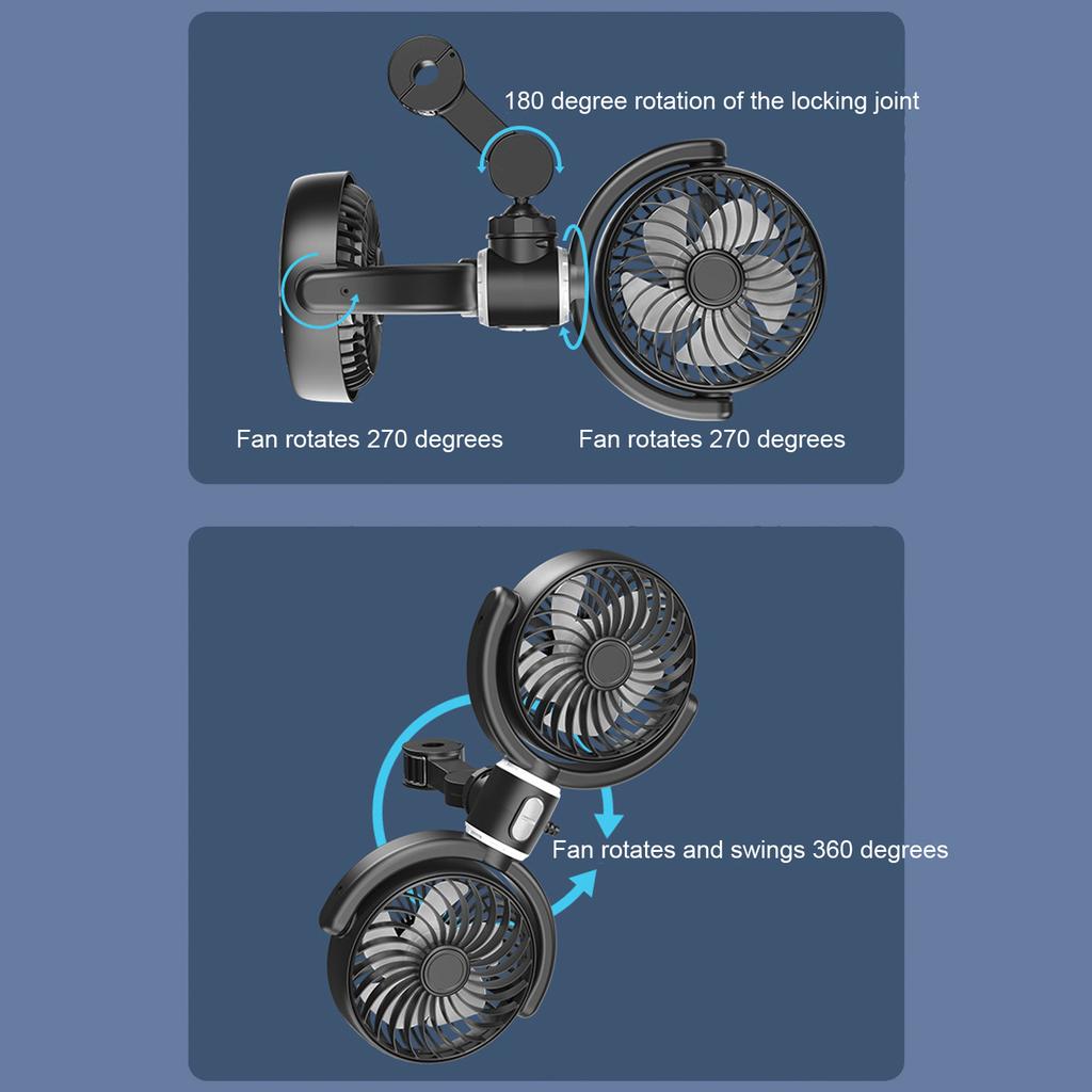 USB Car Cooling Fans for Backseat Dual Head Car Fan Quiet Vehicle Rear Headrest Fans for Driving