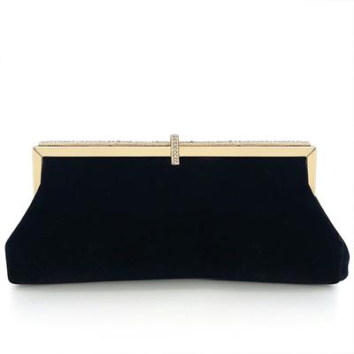 Bolso de mano de noche de terciopelo negro Retro para mujer, bolso de mano con hebilla de diamantes de imitación brillantes, bolso de mano para fiesta y banquete con cadena