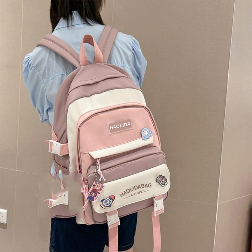 Ins Students School Bags Multi Pockets Large Handbag Cute Teenage Shoulder Bags  Girl