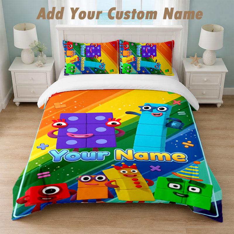 Bedding Set 1 Duvet Cover 2 Pillowcases Numberblock Print Soft Bed Linen Bedroom Decor