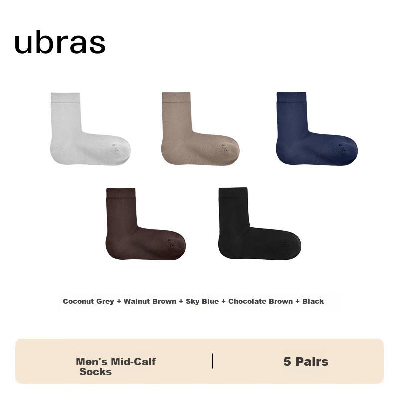 Ubras Cotton Breathable Mid-Calf Socks for Men, Odorless Sports Socks, 5 Pairs, Couples' Multi-Color Straight-Angle Desig