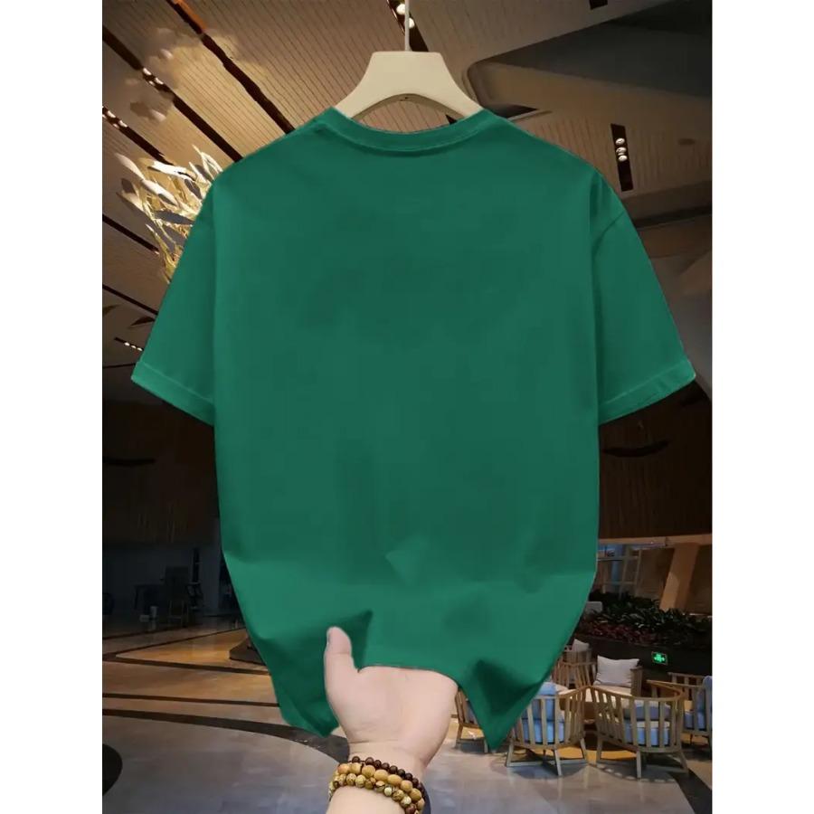 Men's Cotton Casual T-shirt, Round Neck Short Sleeved, Printed with Swiss Mountain Pattern, Regular Style, Slightly Elastic, Suitable for All Seasons