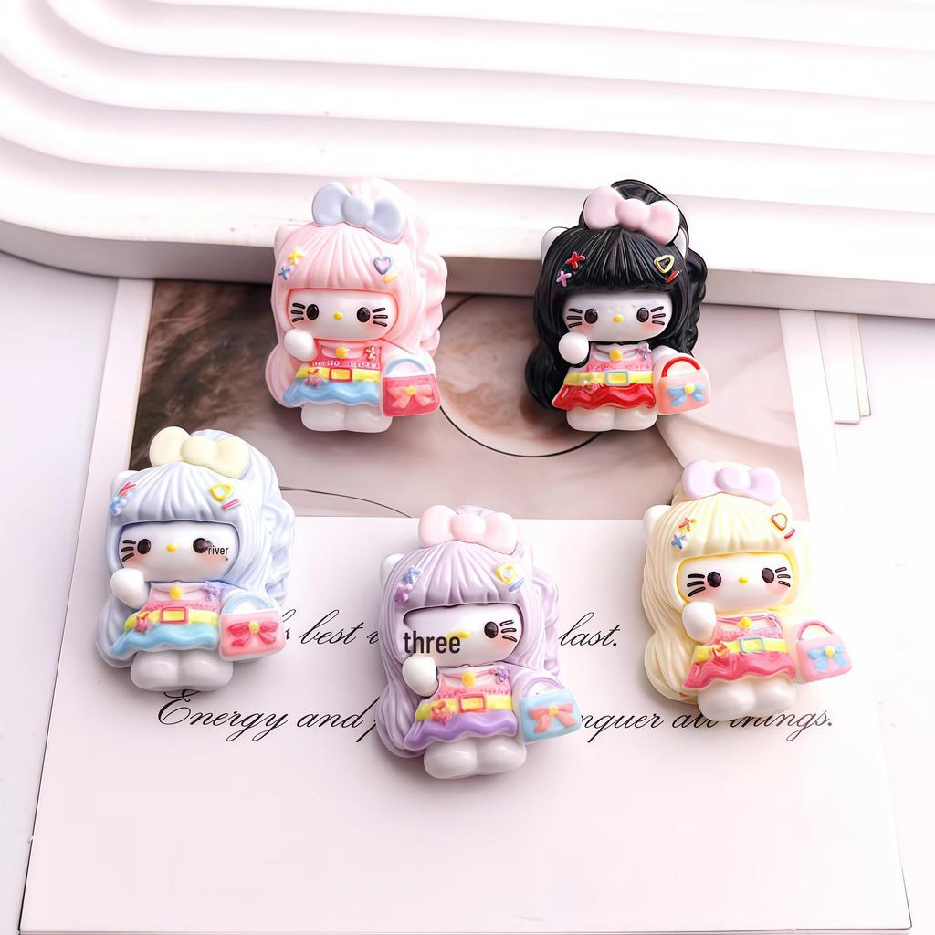 Cute KT Girl Resin Accessories: Curly Hair Cartoon Handbag, Cream Glue for DIY Hair Clips, Magnets, Shoe Buckles.