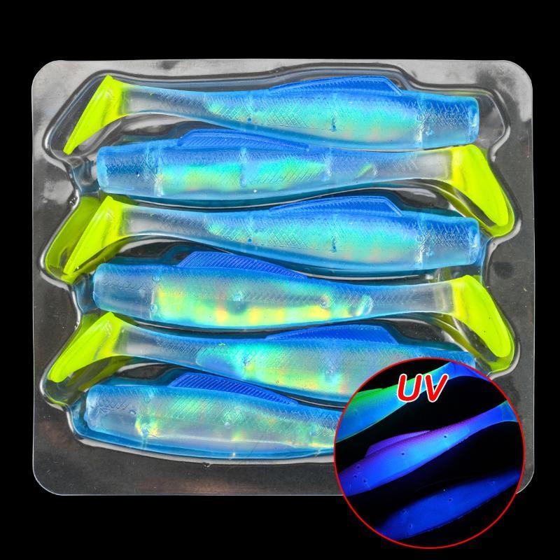 6Pcs Soft Paddle Tail Swimbait Uv Glow Fishing Lures 8Cm Tpr Soft Bait 80Mm 4.8G Artificial Silicone Bait Wobblers Soft Lures