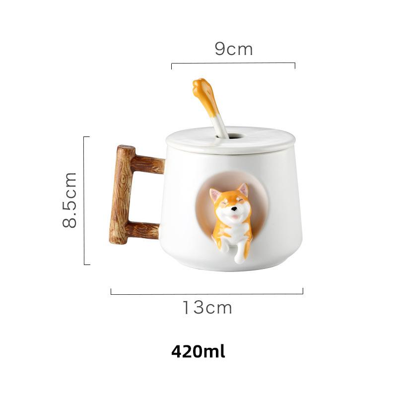 

Керамическая креативная кружка для питомцев с крышкой, ложка, семейная пара, чашка для кофе, чая, собака, чашка в подарок 420ml