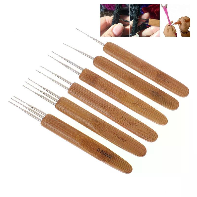 3 Stück 0,5/0,75 MM Holz Häkelnadel für Haare Dreadlocks Zöpfe Haarkreuzhaken Einzel-/Doppel-/Dreikopf-Haarkreuzhaken