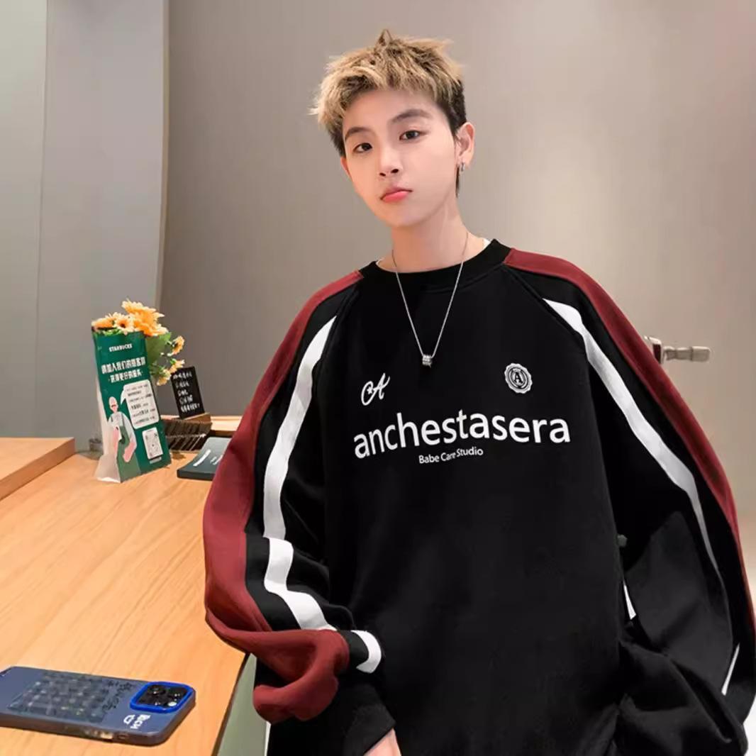 

Striped Contrast Sweater Men s Autumn New Youth Round Neck Shirt XXXL чорний