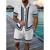 2024 New Men's Beach Wear 2-Piece Quick Drying Hawaiian Shirt and Shorts Set Summer Men's Fashion Striped Print Casual Wear