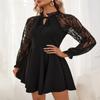 Autumn and Winter Elegant Women's Dress Solid Color French Color Lace Lace-up Long Sleeve Dress