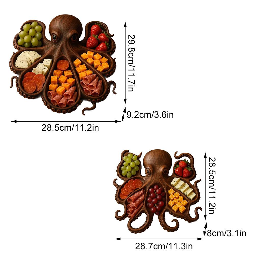 Octopus Charcuterie Fruit Snack Platter Wooden Food-grade Safe Octopuss Charcuteries Platter Food Snacks Display Tray Easy Clean