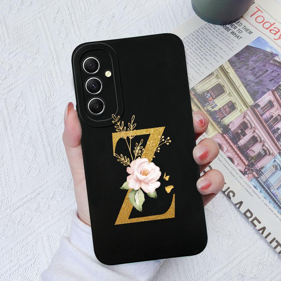 Phone Case For Samsung Galaxy A34 A33 A32 Elegant Rose Letter Soft Liquid Silicone Sqare Back Cover For Samsung A 34 33 32 Shell