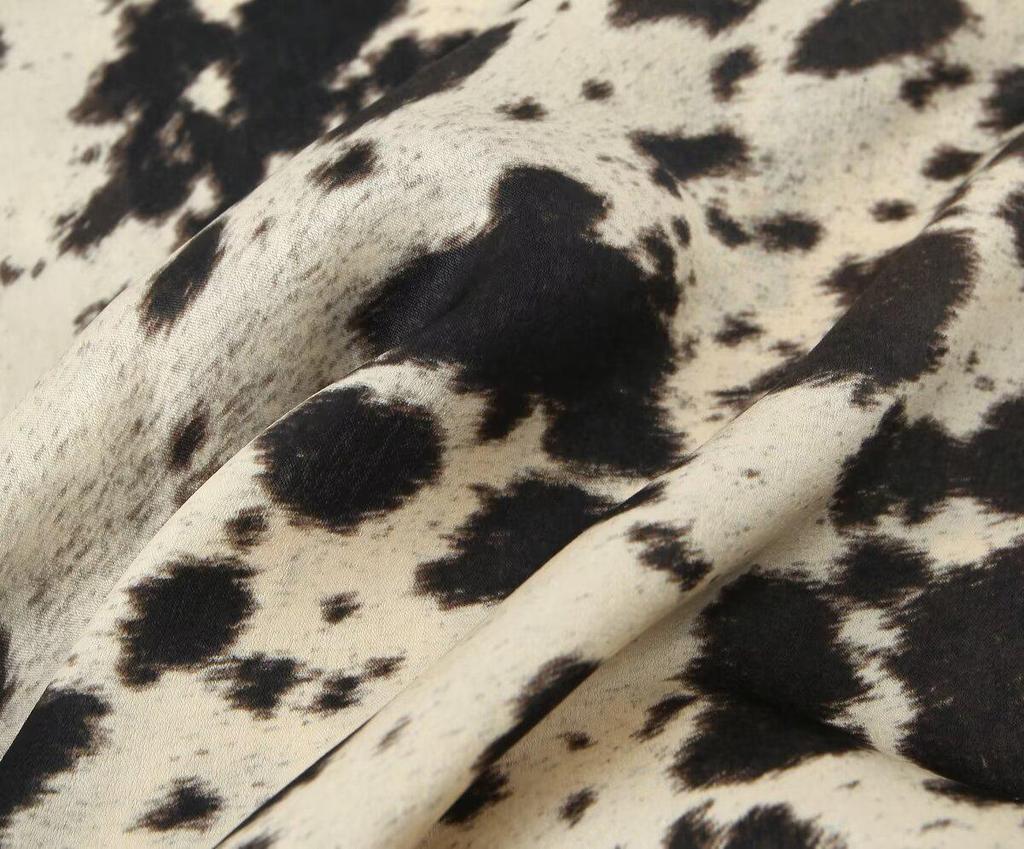 Jarní/Podzimní Dámská Saténová Midi Sukně se Zvířecím Vzorem - Evropský a Americký Styl