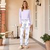 Women's Casual Printed Pajama Set with Round Neck and Loose Fit for Sleep and Lounging