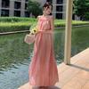 Pink suspender long dress women's summer new seaside vacation beach dress neck design niche skirt