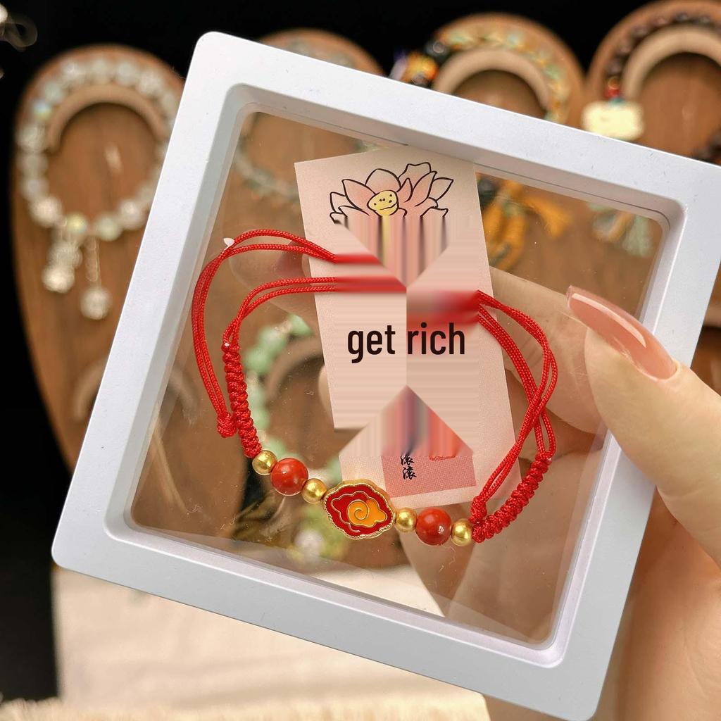 New Year Wealth God Adjustable Red Rope Bracelet - Chinese Style Student Hand Ornament